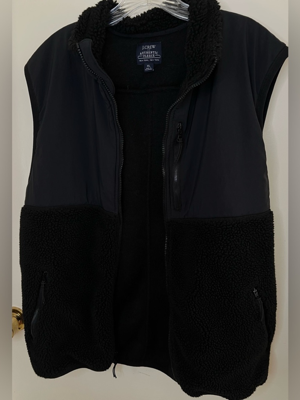 J. Crew Authentic Outerwear Sherpa Fleece Vest, Black, Men’s XL